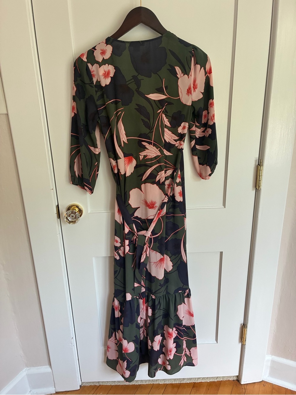 Bar III Olive Maxi Dress with Pink Floral Print - Picture 6 of 6